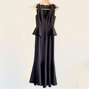 BCBG MaxAzria Elegant Black Deep V-Neckline Sleeveless Peplum Dress